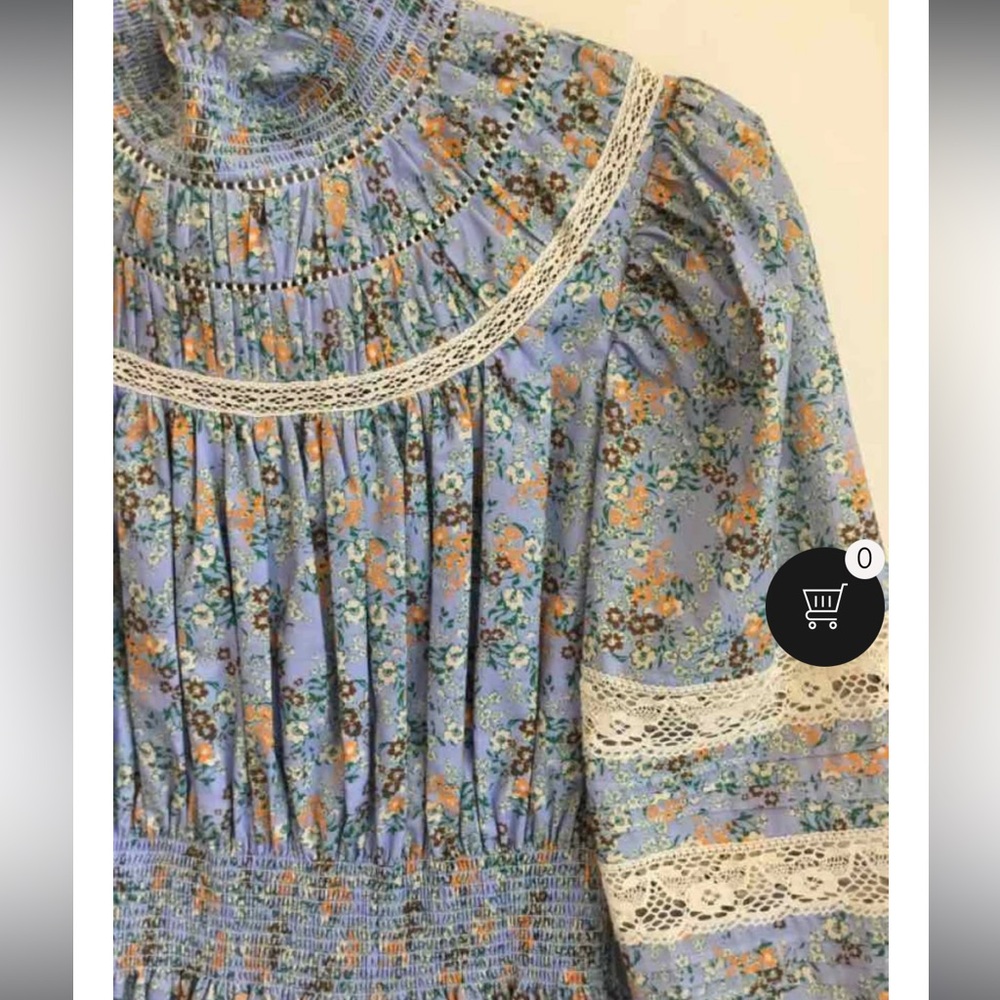 HUNTER BELL Floral Long Sleeve Dress - Blue and Orange